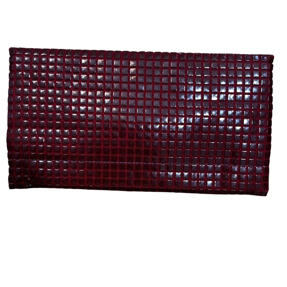 ❤️NWOT Burgundy Wine Grid Tile Mosaic Envelope Clutch Bag Magnetic Closure
